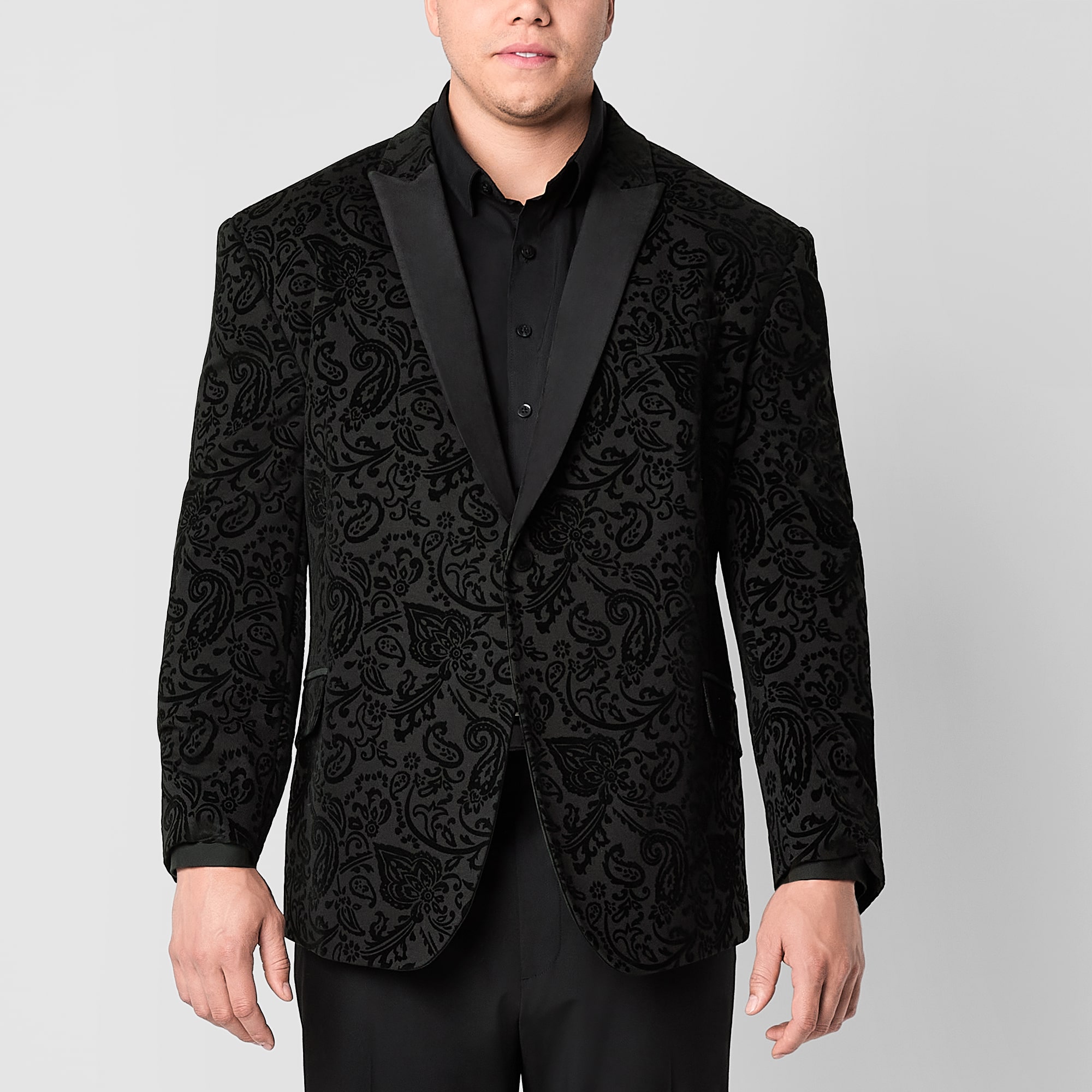 J. Ferrar Paisley Evening Edition Mens Big and Tall Floral Stretch Fabric Regular Fit Tuxedo Jacket