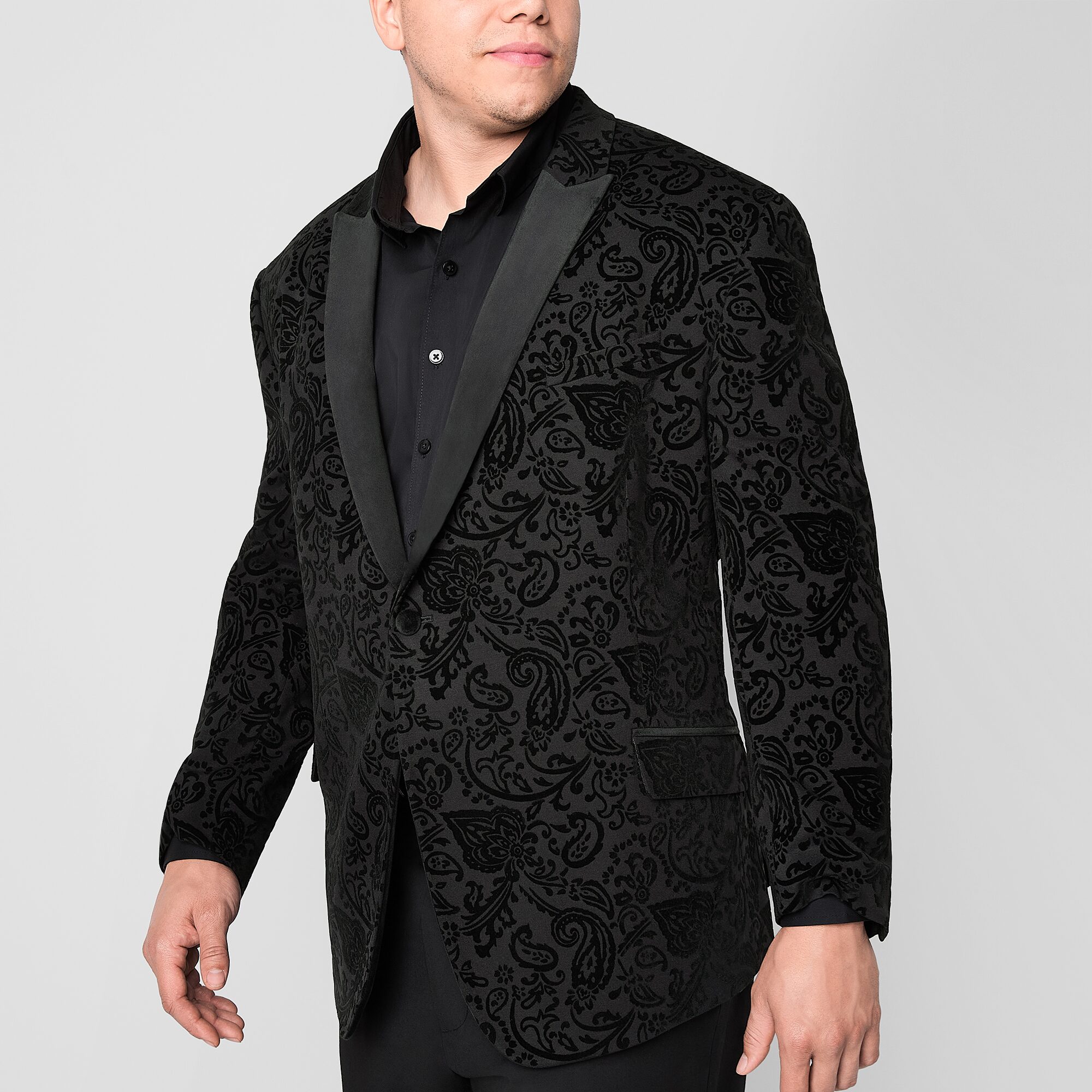 J. Ferrar Paisley Evening Edition Mens Big and Tall Floral Stretch Fabric Regular Fit Tuxedo Jacket