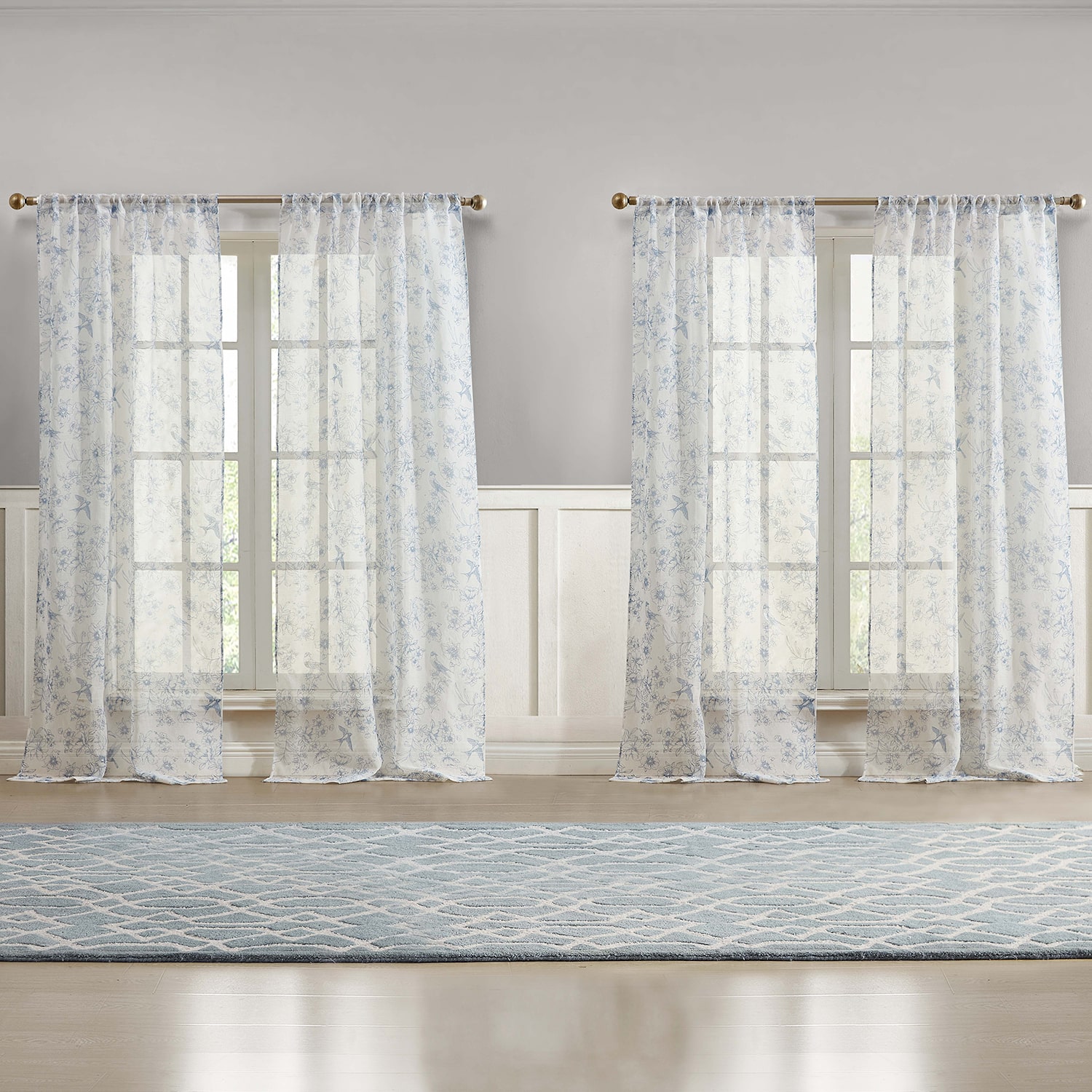 Laura Ashley Barnette Rod Pocket Sheer Set of 4 Curtain Panel