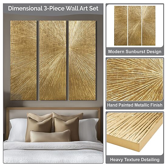 Madison Park Signature Sunburst Hand Painted Décor 3-pc. Wall Art Set
