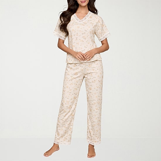 Ilusion Womens V-Neck Short Sleeve 2-pc. Pajama Set
