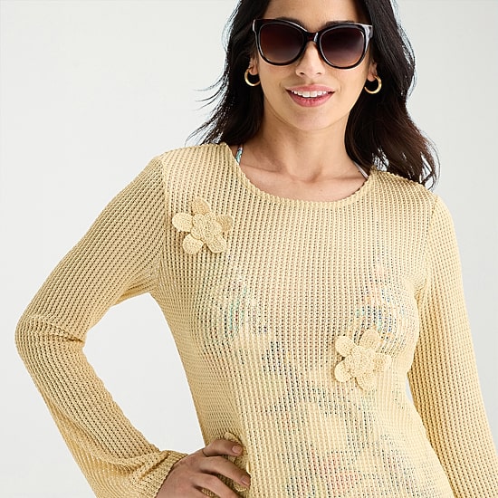 Mynah Womens Embroidered Floral Dress Swimsuit Cover-Up