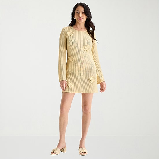 Mynah Womens Embroidered Floral Dress Swimsuit Cover-Up