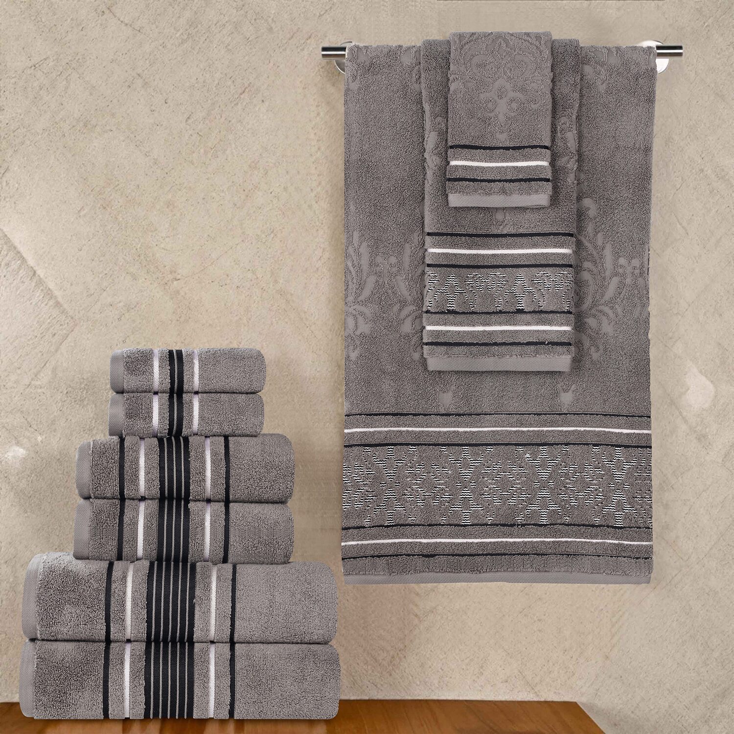 SUPERIOR® Sadie Zero Twist Jacquard Solid Cotton -pc. Quick Dry Bath Towel Set