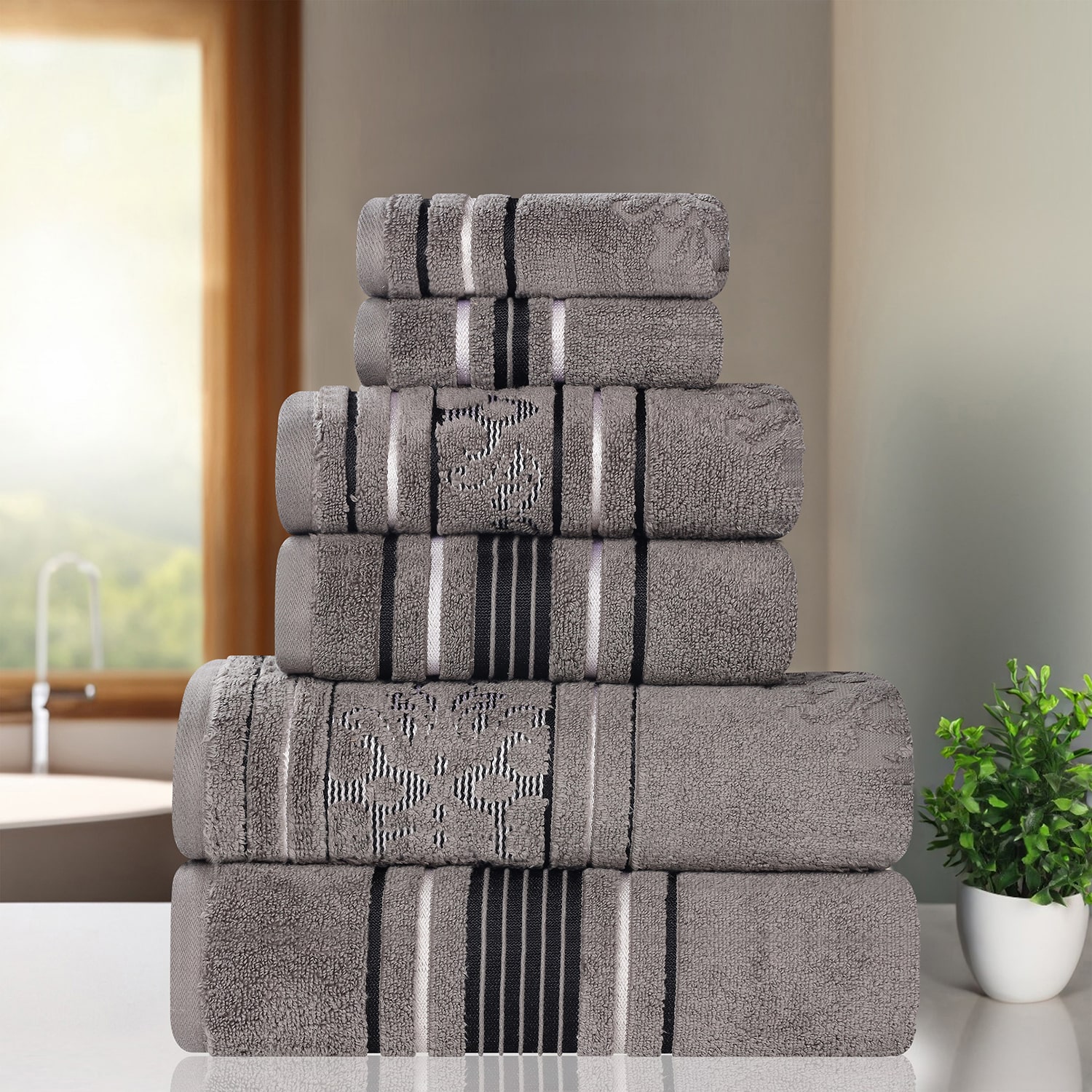 SUPERIOR® Sadie Zero Twist Jacquard Solid Cotton -pc. Quick Dry Bath Towel Set