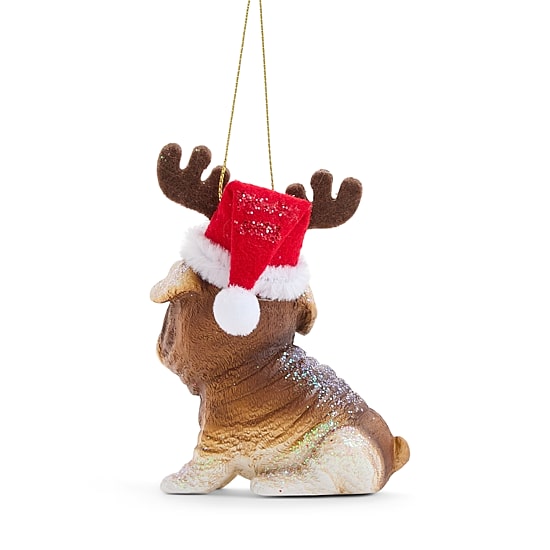 North Pole Trading Co. Resin French Bulldg W/Santa Christmas Ornament