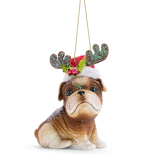 North Pole Trading Co. Resin French Bulldg W/Santa Christmas Ornament