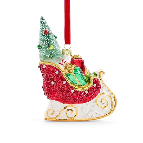 Martha Stewart Glass Santa Sleigh Orna W/Loop Christmas Ornament
