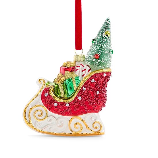 Martha Stewart Glass Santa Sleigh Orna W/Loop Christmas Ornament