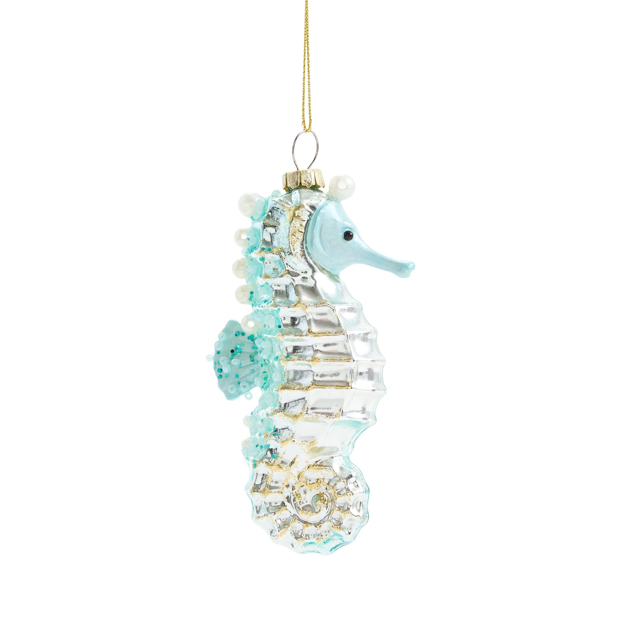 North Pole Trading Co. Glass Blue Seahorse Christmas Ornament