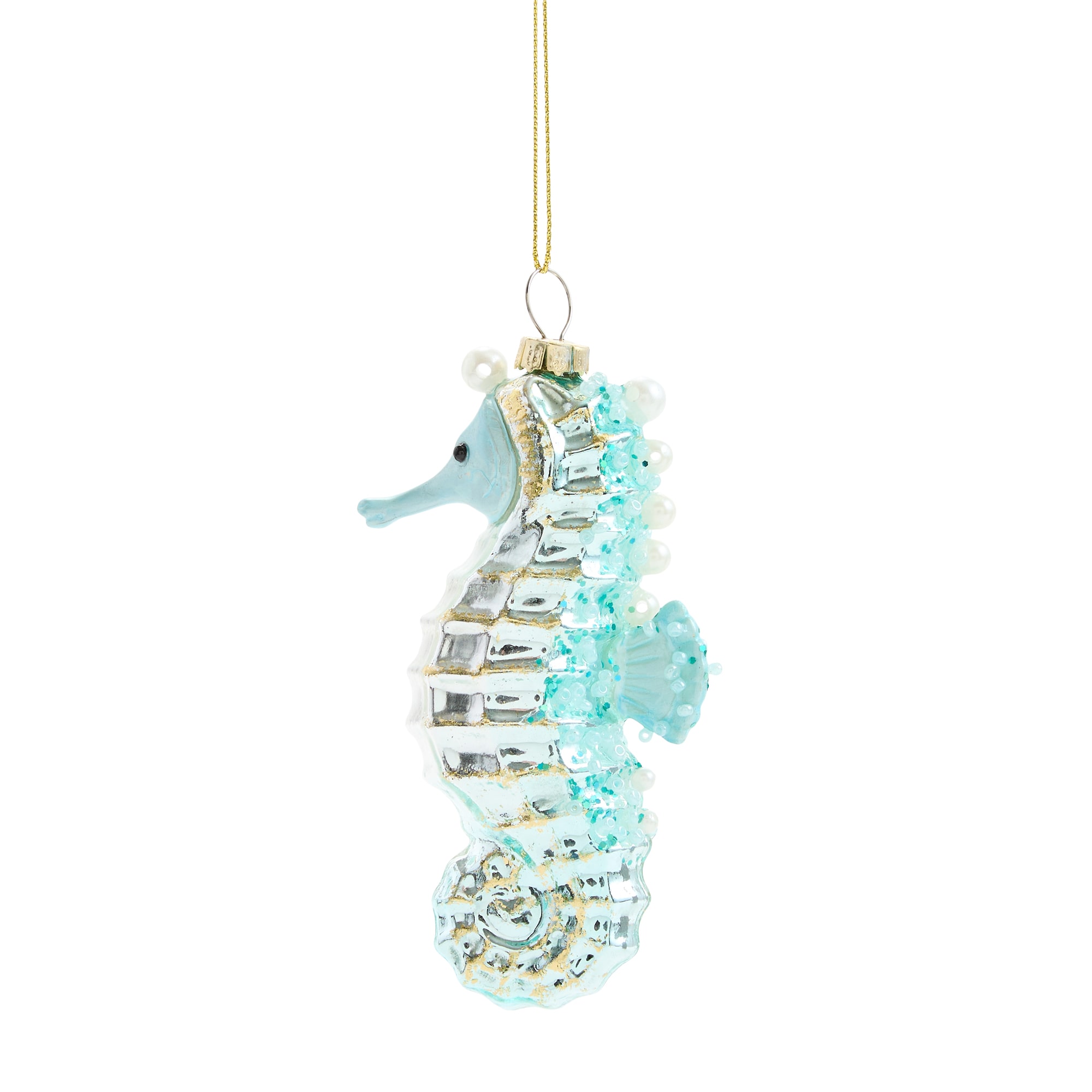 North Pole Trading Co. Glass Blue Seahorse Christmas Ornament