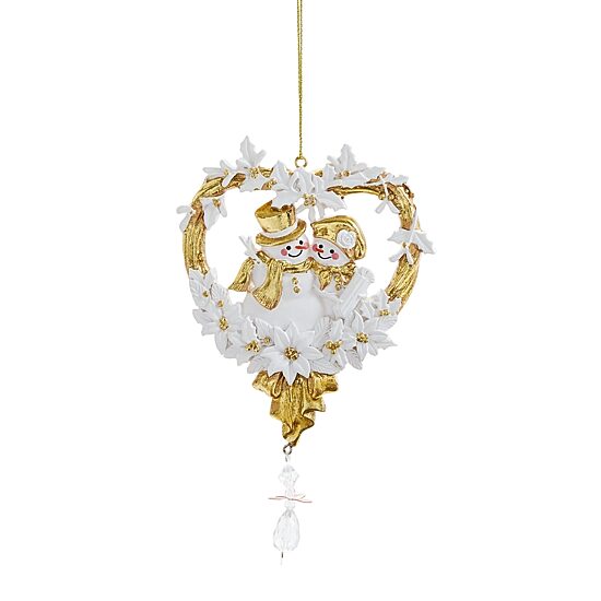 North Pole Trading Co. Gold White Snowman Christmas Ornament