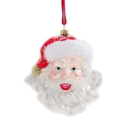 Martha Stewart Glass Santa Face Orna W/Loop Christmas Ornament