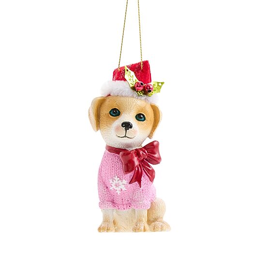 North Pole Trading Co. Golden Retriever With Santa Hat Christmas Ornament