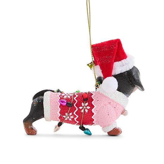North Pole Trading Co. Polyresin Dachshund With Santa Hat Christmas Ornament
