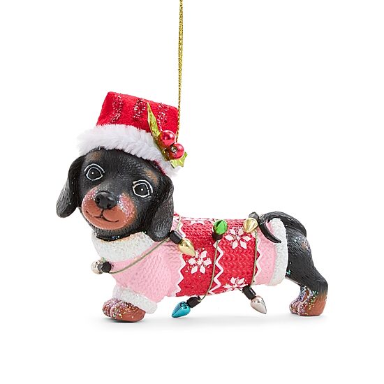 North Pole Trading Co. Polyresin Dachshund With Santa Hat Christmas Ornament