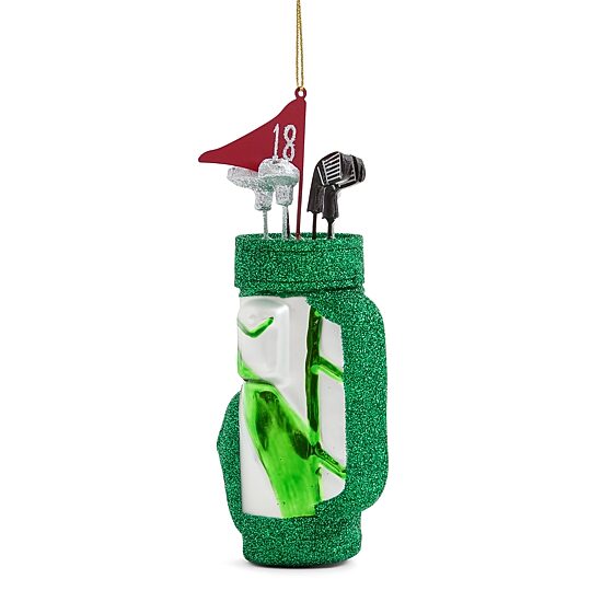 North Pole Trading Co. Glass Green Golfbag Orna W/Loop Christmas Ornament