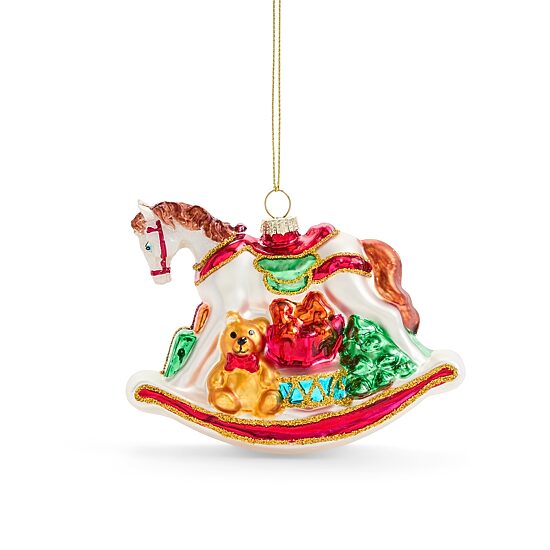 North Pole Trading Co. Glass Rocking Horse Christmas Ornament