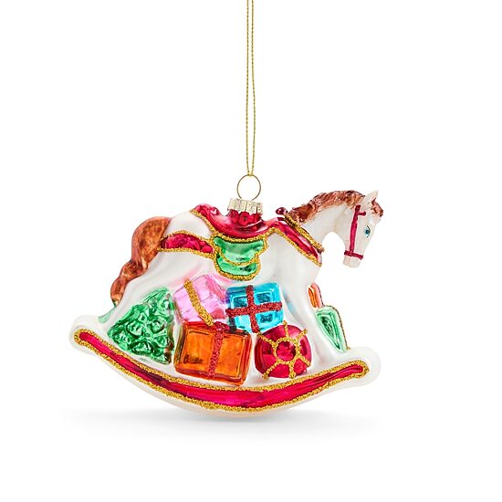 North Pole Trading Co. Glass Rocking Horse Christmas Ornament