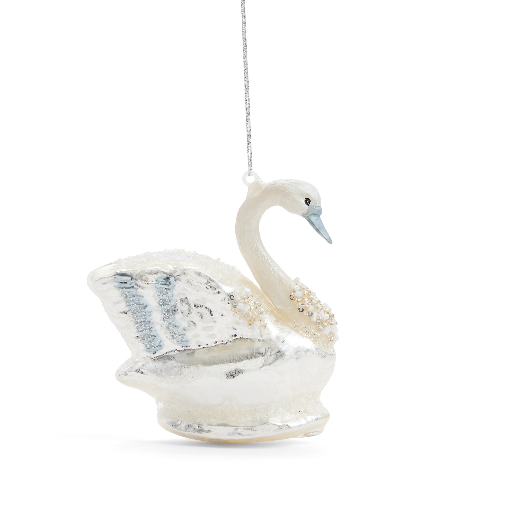 North Pole Trading Co. Glass Silver Swan Christmas Ornament