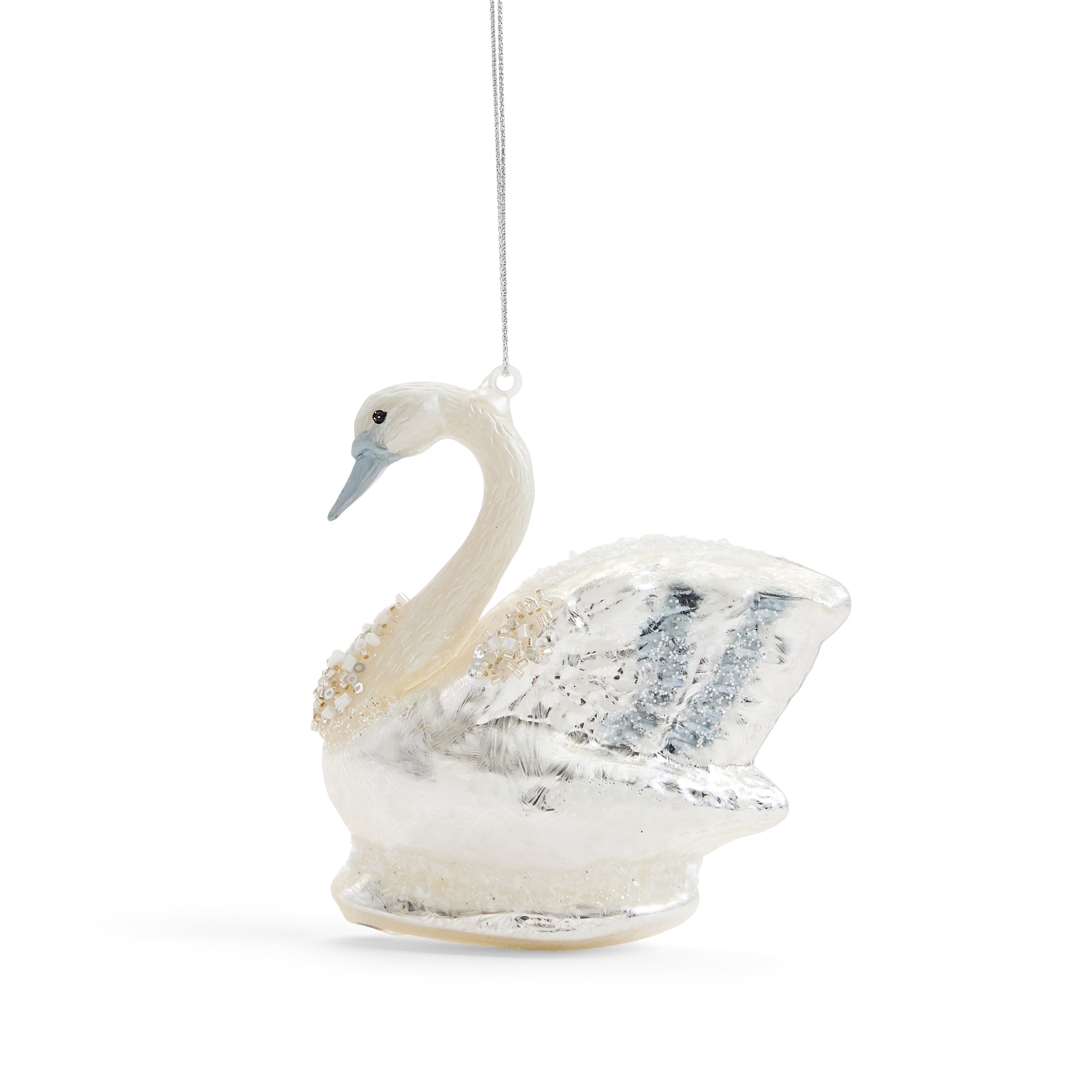 North Pole Trading Co. Glass Silver Swan Christmas Ornament