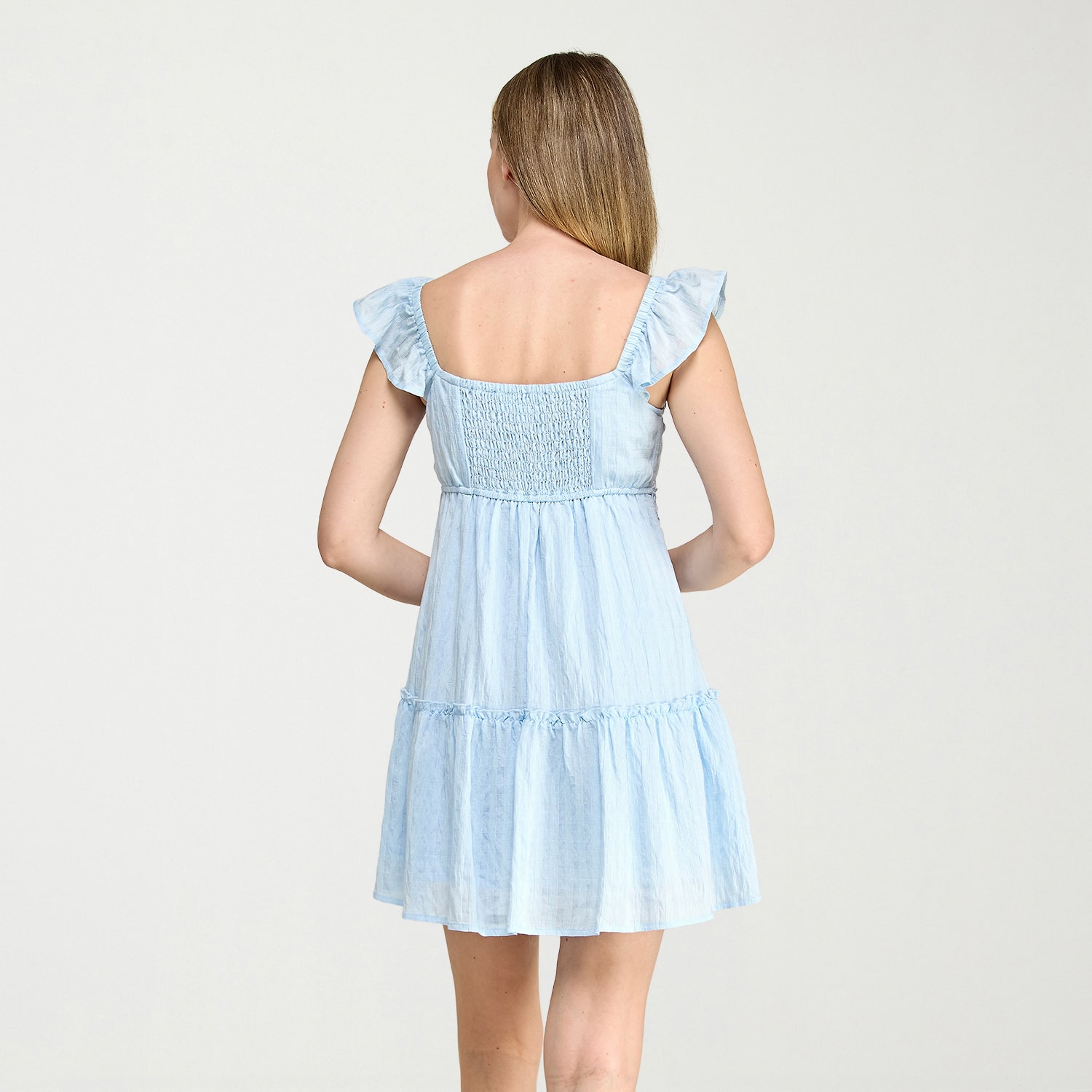 Trixxi Womens V Neck Short Sleeve Flutter Fit + Flare Dress