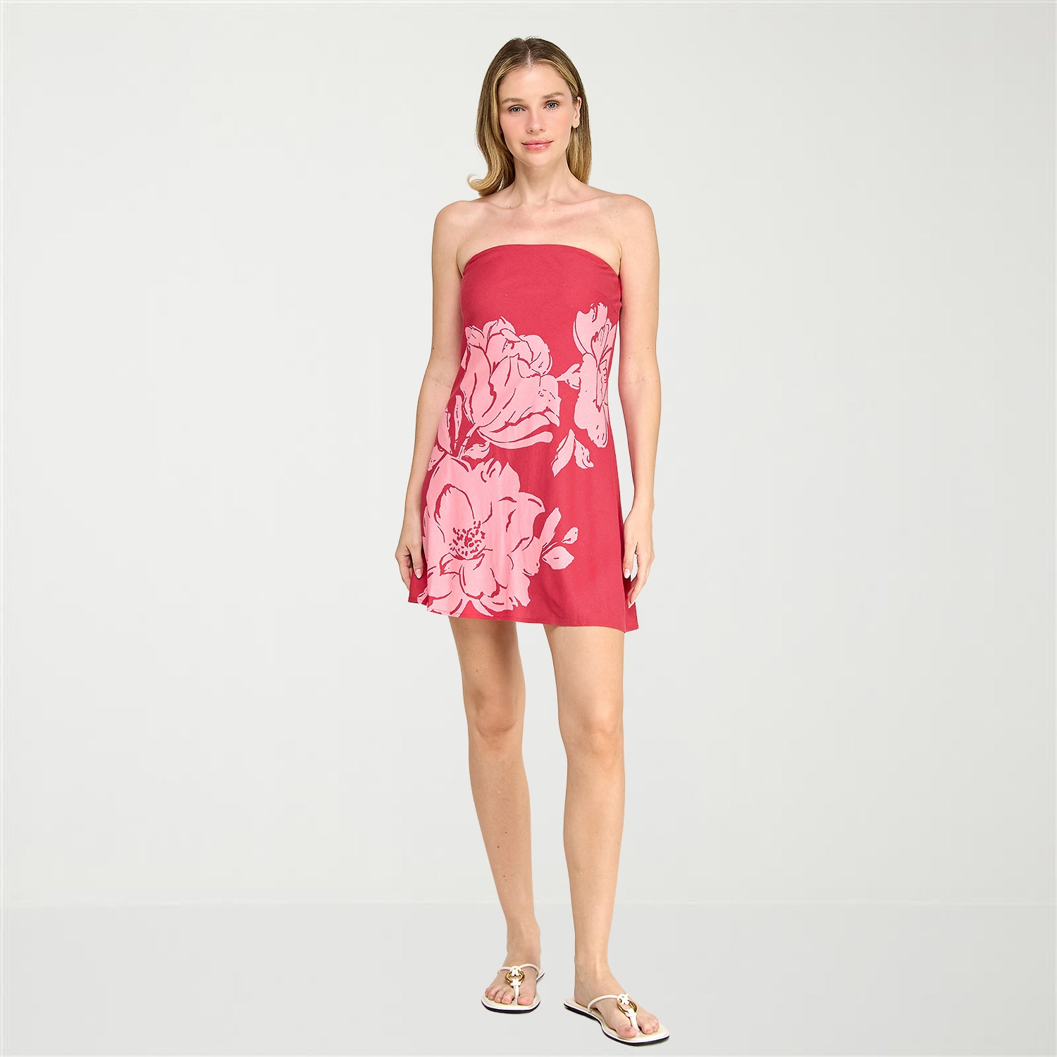 Trixxi Womens Straight Neck Sleeveless Floral A-Line Dress