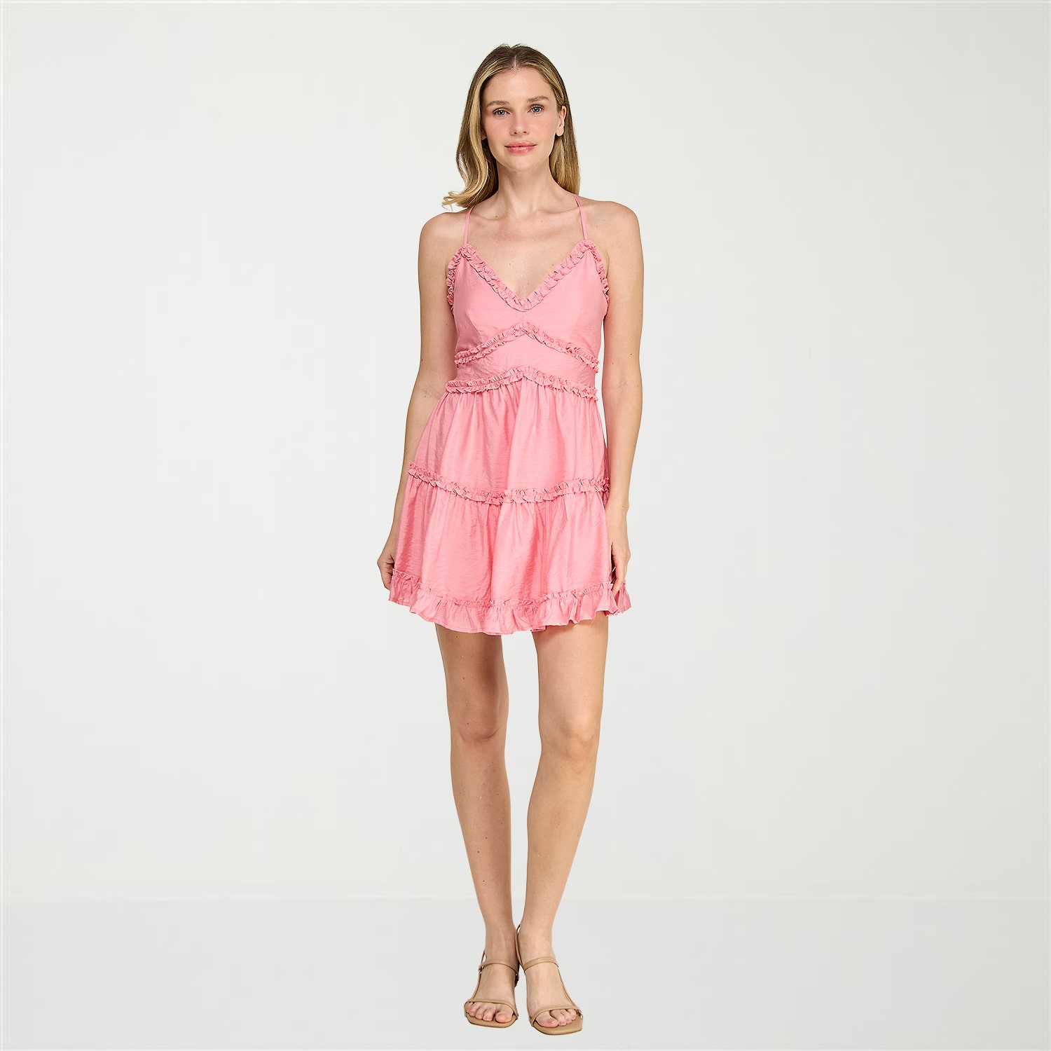 Trixxi Womens V Neck Sleeveless Fit + Flare Dress