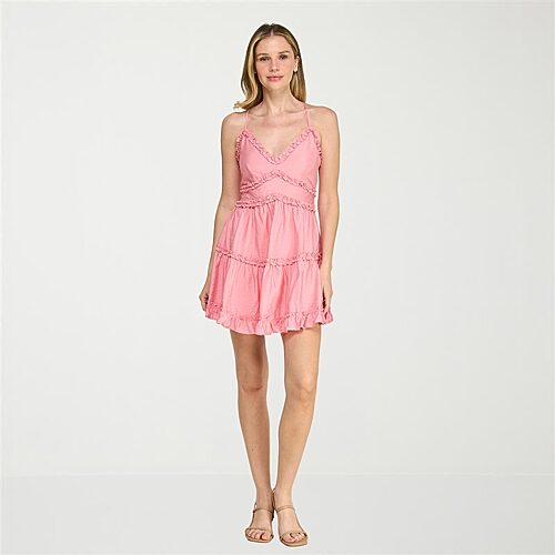Trixxi Womens V Neck Sleeveless Fit + Flare Dress In Pink