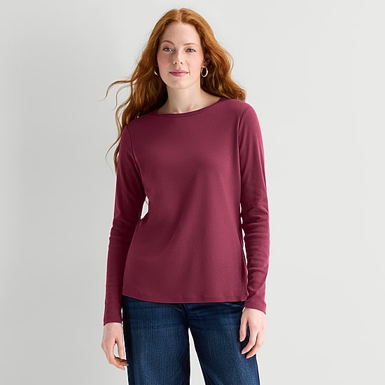 St. John's Bay Womens Tall Crew Neck Long Sleeve T-Shirt