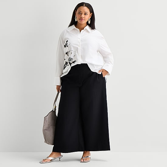 Worthington Plus Womens Embellished Button Front Shirt