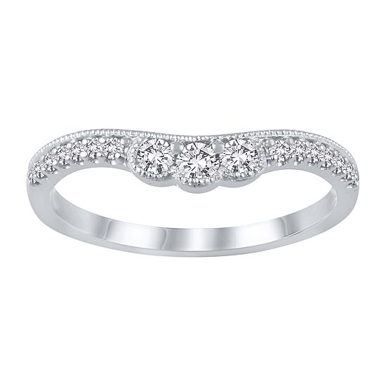 Womens 1/4 CT. T.W. Natural White Diamond 10K Gold Curved Wedding Ring Enhancer