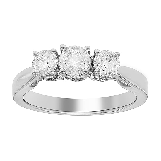 Love Lives Forever Womens 1 CT. T.W. Natural White Diamond 10K Gold Round 3-Stone Engagement Ring