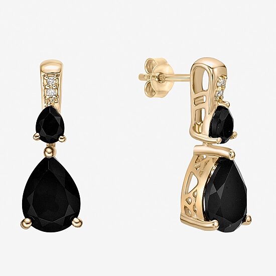 Womens Genuine Black Onyx 10K Gold Pear Drop Earrings