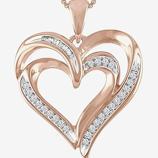 Womens 1/10 CT. T.W. Natural White Diamond in Sterling Silver or 14K Gold Over Silver Heart Pendant Necklace