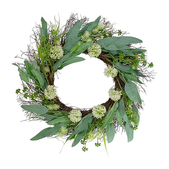 Northlight 23in Olive Leaf And Floral Twig Wreath