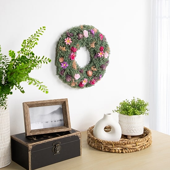 Northlight 13" Pink Rose And Thistle Mixed Floral Wreath