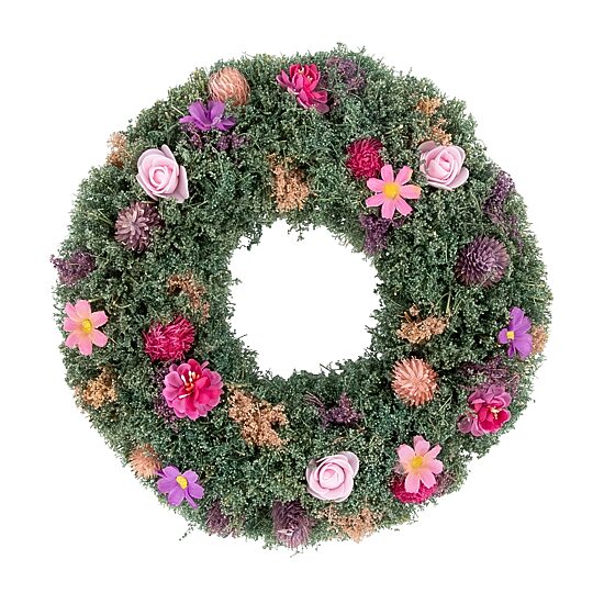 Northlight 13" Pink Rose And Thistle Mixed Floral Wreath