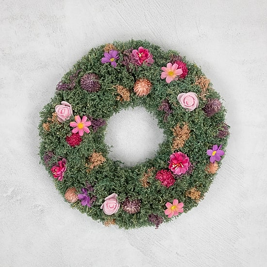 Northlight 13" Pink Rose And Thistle Mixed Floral Wreath