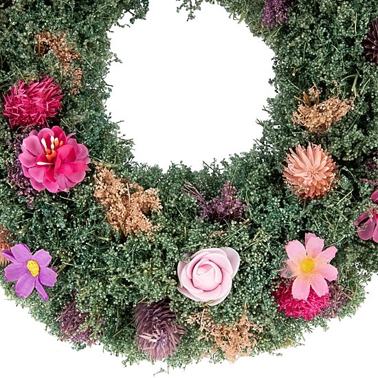 Northlight 13" Pink Rose And Thistle Mixed Floral Wreath