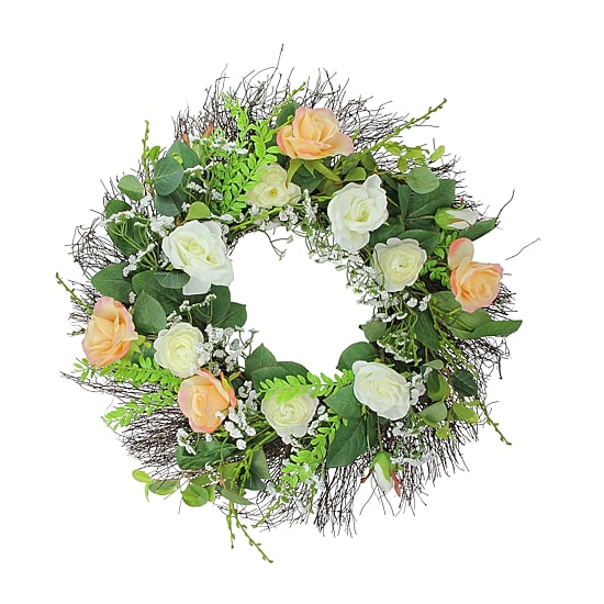 Northlight 24in Rose Foliage Unlit Wreath