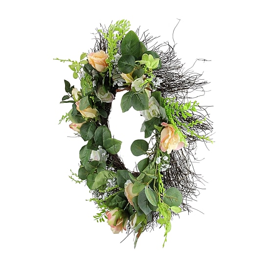 Northlight 24in Rose Foliage Unlit Wreath