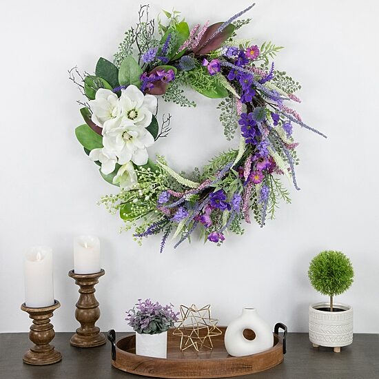 Northlight 24in Mixed Wildflowers And Magnolias Wreath