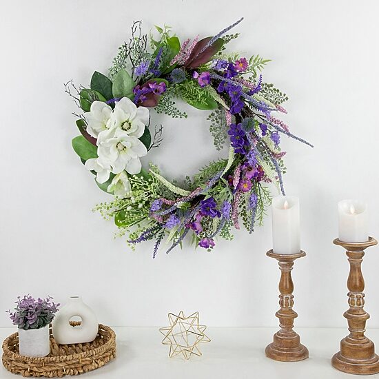 Northlight 24in Mixed Wildflowers And Magnolias Wreath