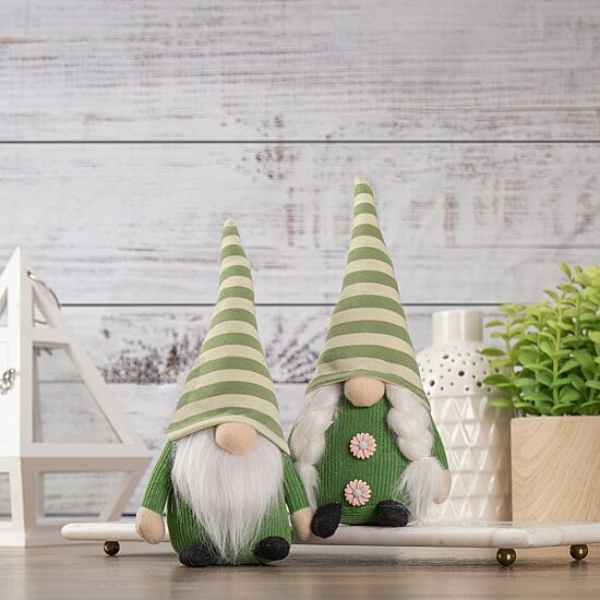 Northlight 9.25in Green Striped Hat Girl Gnome
