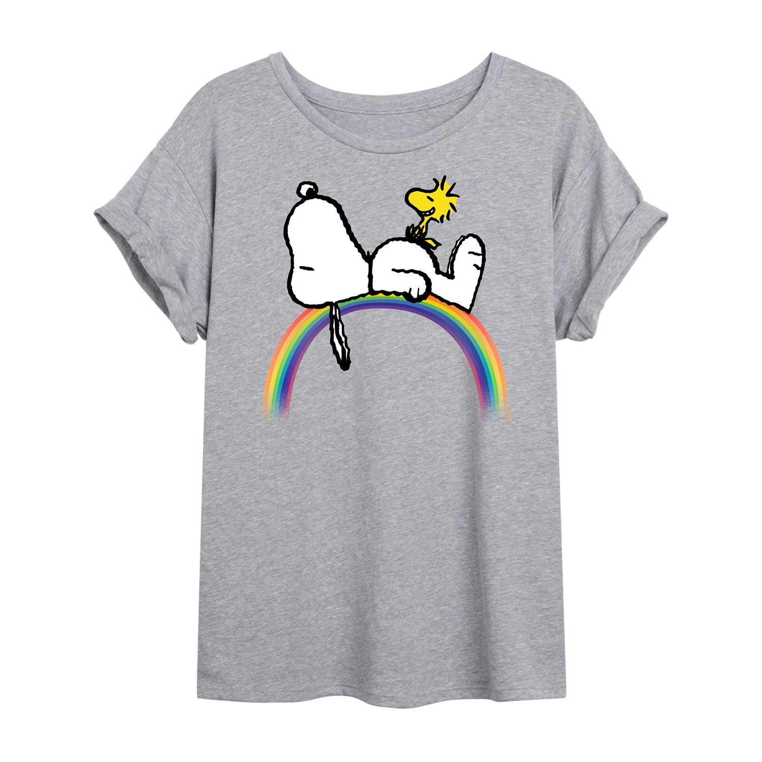 Rainbow Womens Juniors Crew Neck Short Sleeve Regular Fit Peanuts Snoopy Graphic T-Shirt