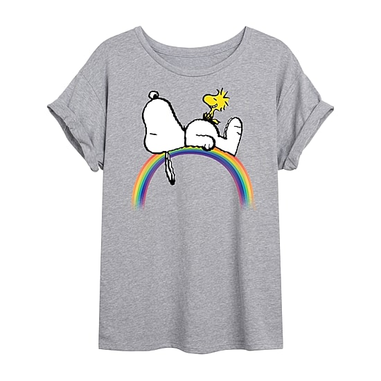 Rainbow Womens Juniors Crew Neck Short Sleeve Regular Fit Peanuts Snoopy Graphic T-Shirt