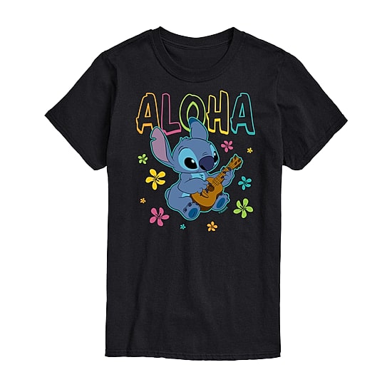 Aloha Stitch Tee Womens Juniors Crew Neck Short Sleeve Regular Fit Lilo & Stitch Graphic T-Shirt