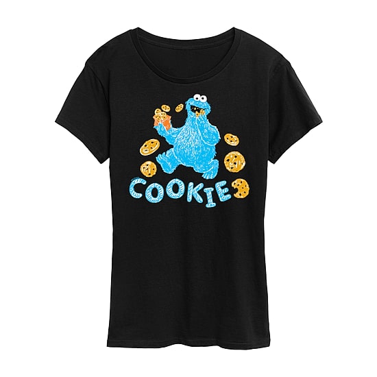 Cookie Monster Womens Juniors Crew Neck Short Sleeve Regular Fit Sesame Street Graphic T-Shirt