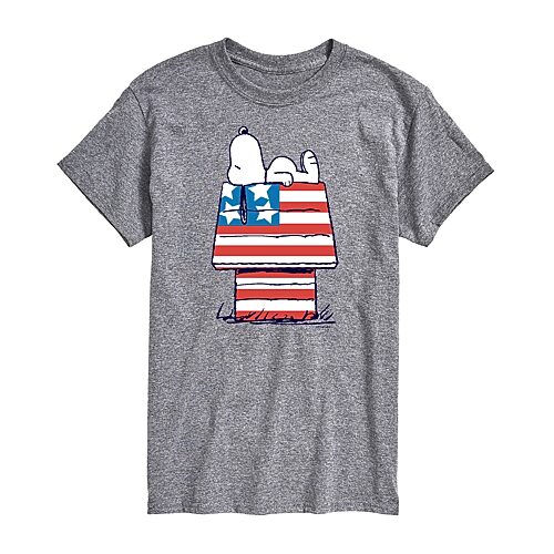 Mens Short Sleeve Americana Snoopy Graphic T-Shirt, X-large, Gray